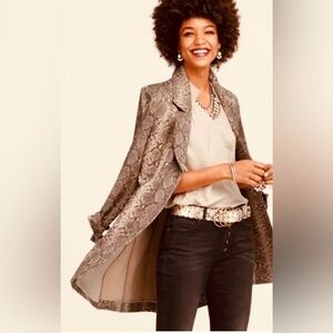 CABI Sz S King Cobra Snake Print Ponte Knit Beige Black Coat